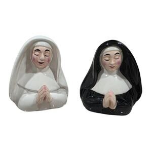 Vintage Ceramic Praying Nuns Salt & Pepper Shakers Collectable Religious Kitchen